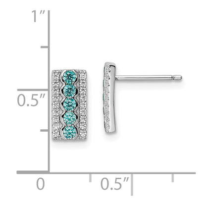 Sterling Silver Rhodium Plated Aqua & White Cz Post Earrings