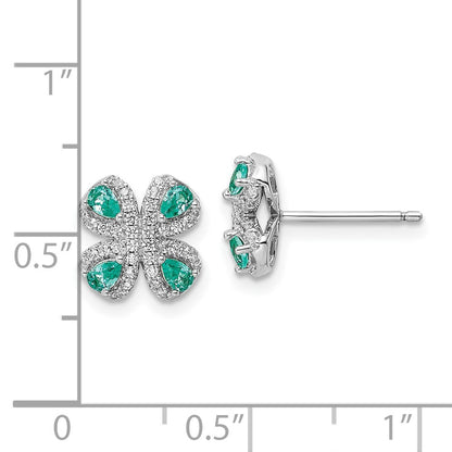 Sterling Silver Rhodium Plated Teal & White Cz Post Earrings