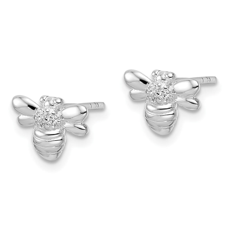 Sterling Silver Rhodium-Plated Polished Cz Bumble Bee Post Earrings
