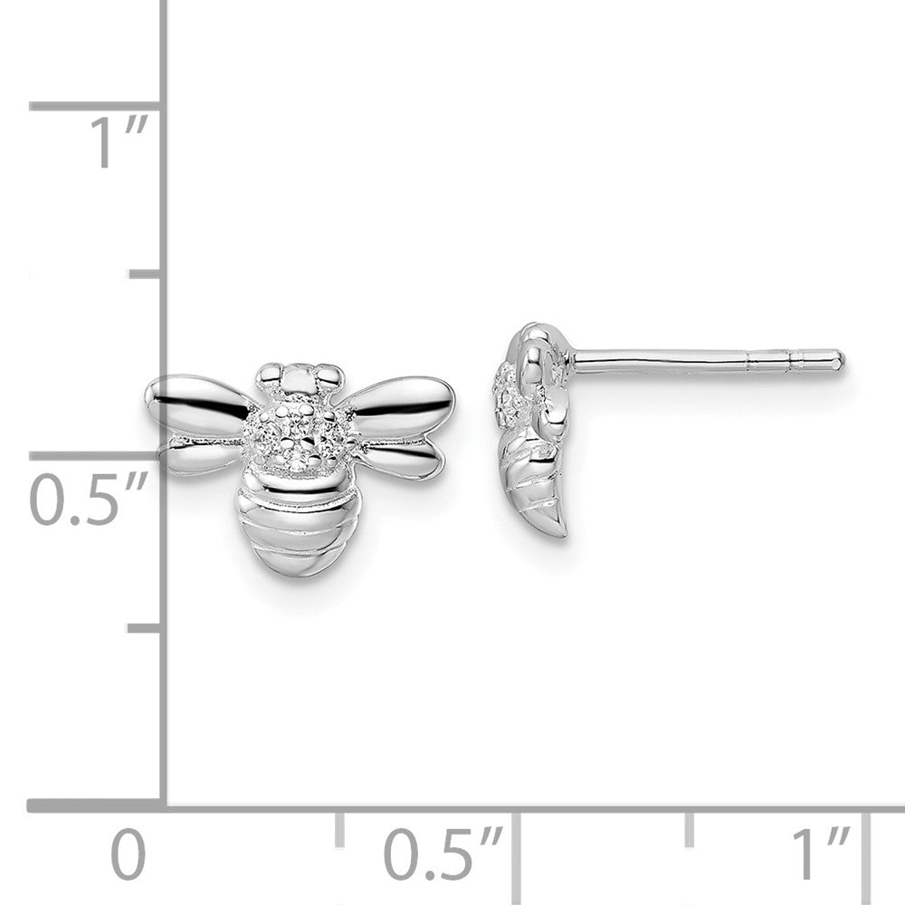 Sterling Silver Rhodium-Plated Polished Cz Bumble Bee Post Earrings