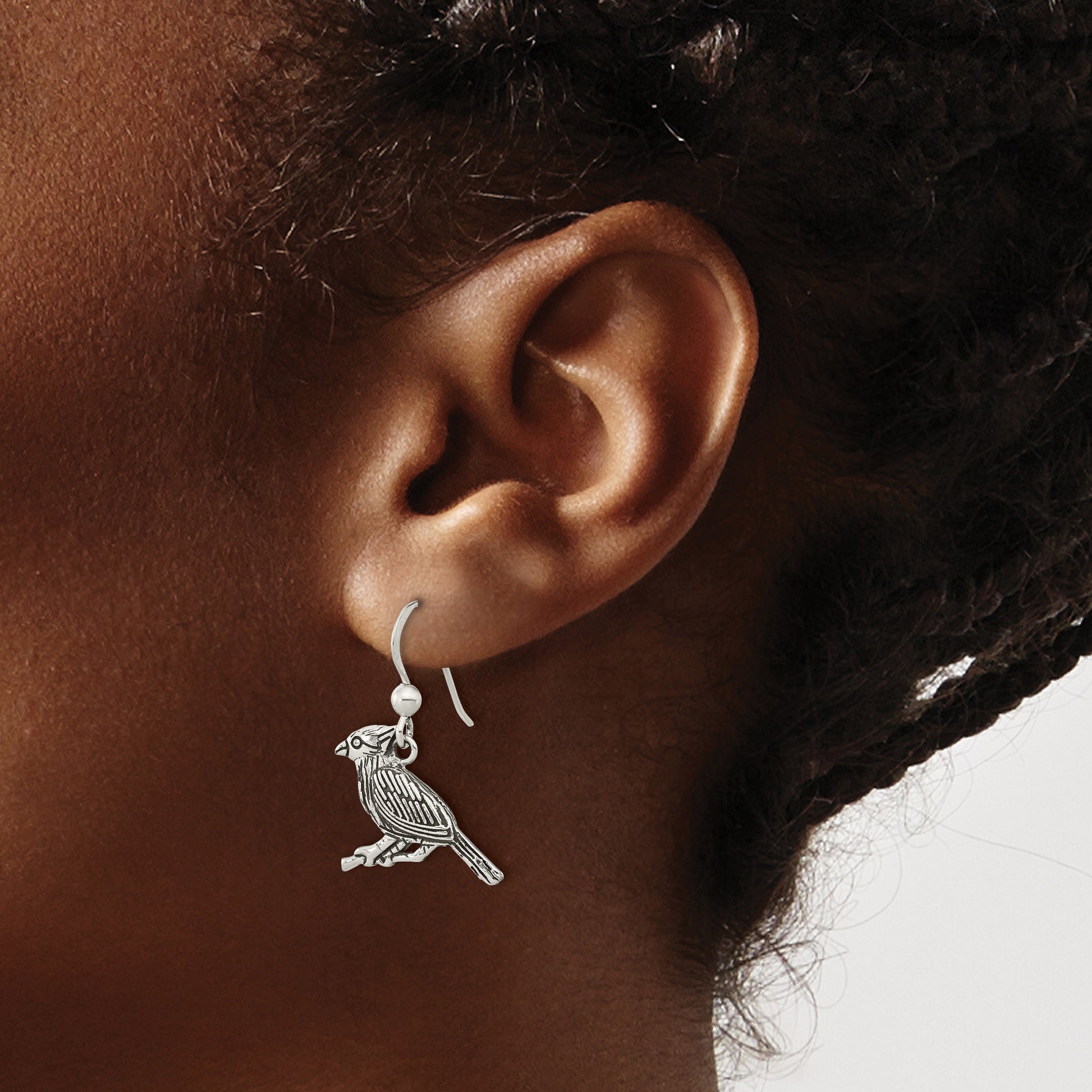 Sterling Silver Antiqued Bird On Branch Dangle Earrings