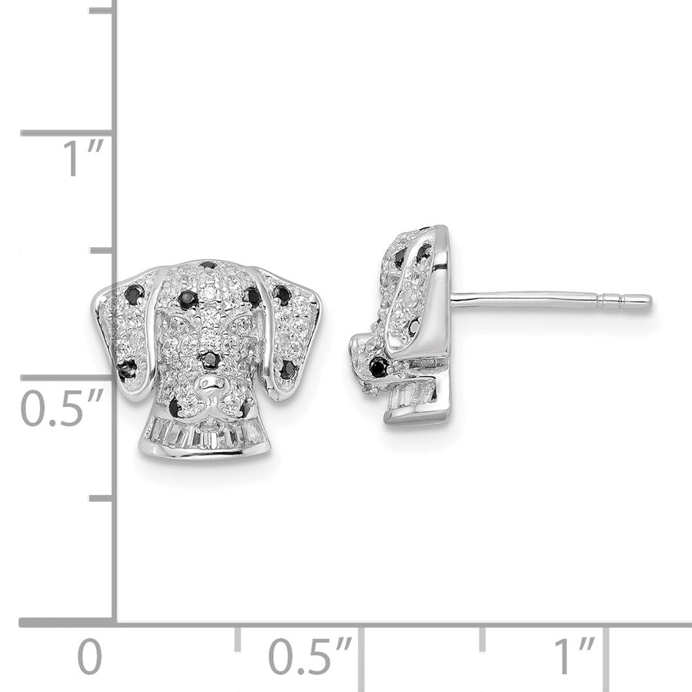 Sterling Silver Rhodium-Plated Polished Cz Dalmatian Head Post Earrings