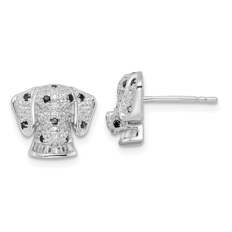 Sterling Silver Rhodium-Plated Polished Cz Dalmatian Head Post Earrings