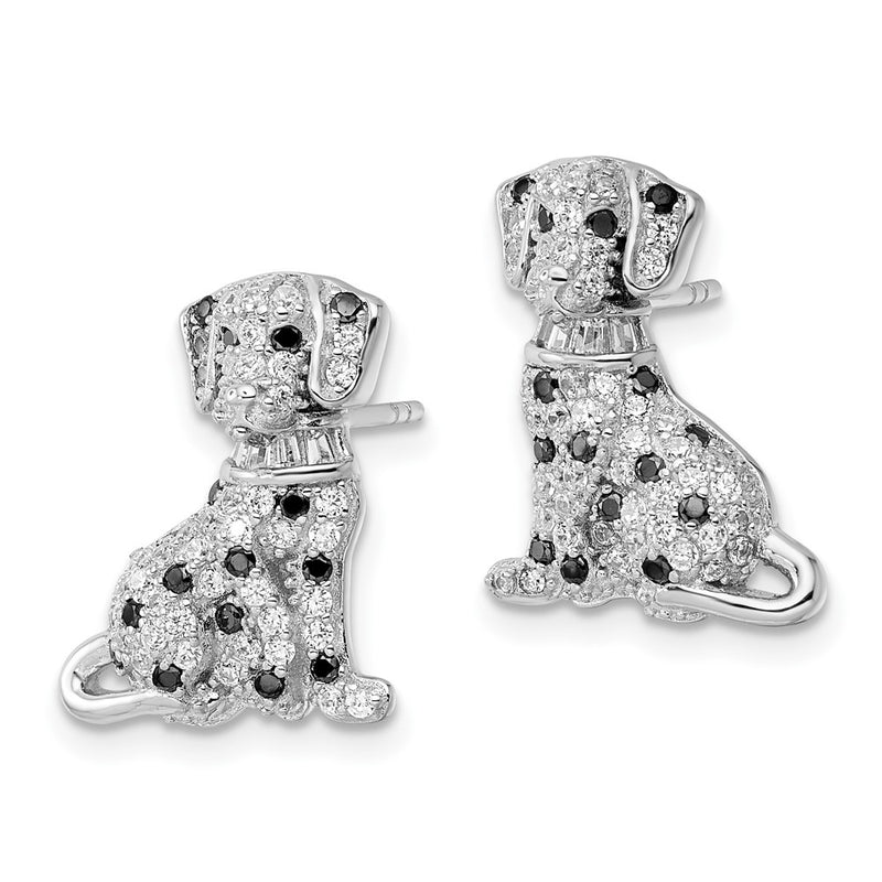 Sterling Silver Rhodium-Plated Polished Cz Dalmatian Post Earrings