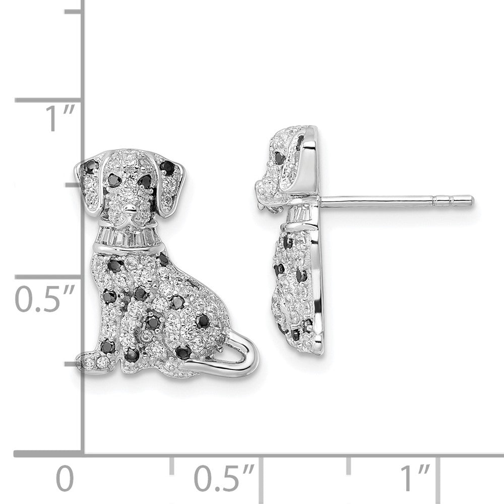 Sterling Silver Rhodium-Plated Polished Cz Dalmatian Post Earrings