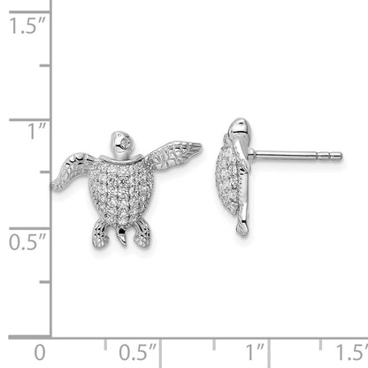 Sterling Silver Rhodium-Plated Cz Sea Turtle Post Earrings
