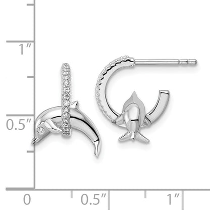 Sterling Silver Rhodium-Plated Cz Dolphin Post Earrings