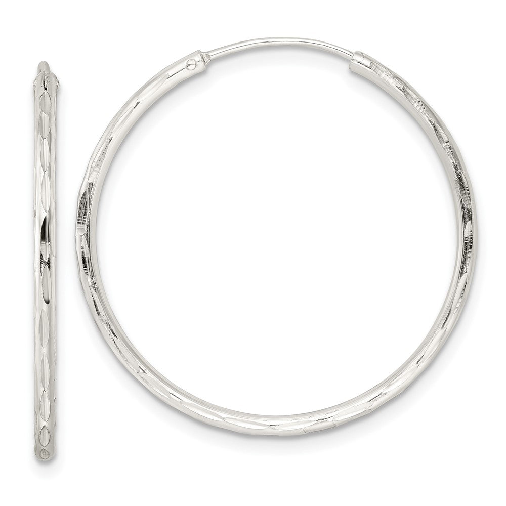 Sterling Silver Diamond-Cut 1.5X30mm Endless Tube Hoop Earrings