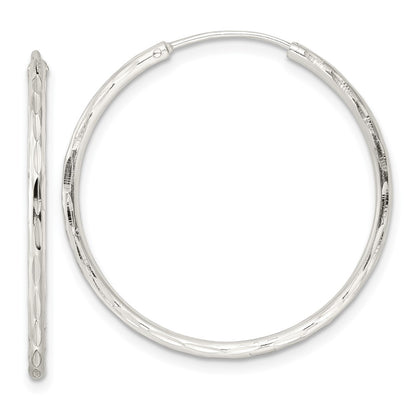 Sterling Silver Diamond-Cut 1.5X30mm Endless Tube Hoop Earrings