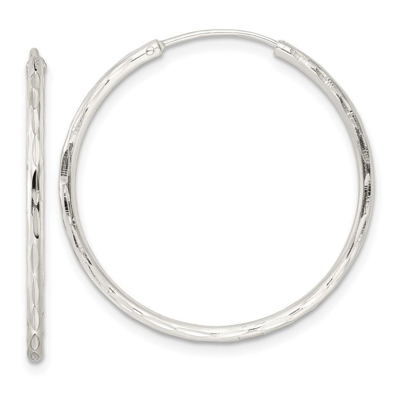 Sterling Silver Diamond-Cut 1.5X30mm Endless Tube Hoop Earrings