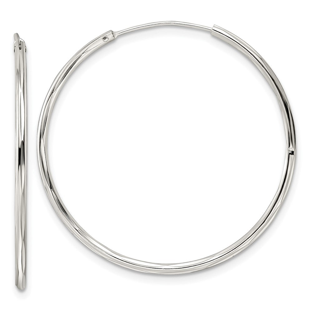 Sterling Silver Diamond-Cut 1.5X35mm Endless Tube Hoop Earrings