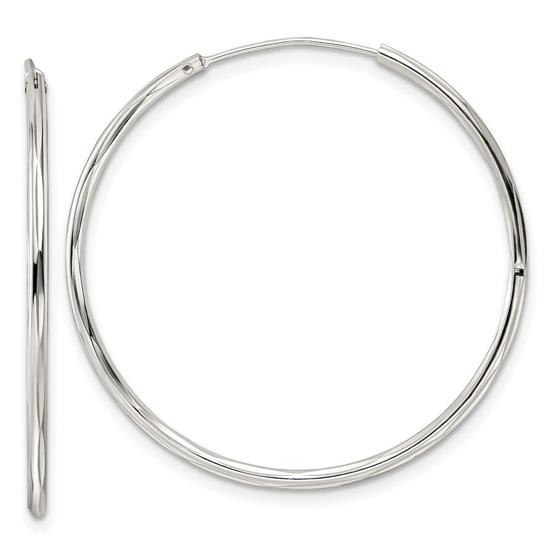 Sterling Silver Diamond-Cut 1.5X35mm Endless Tube Hoop Earrings