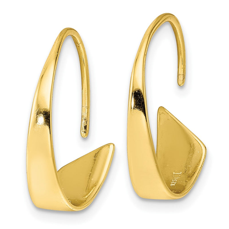 Sterling Silver Gold-Tone Polished Flat Bar Hoop Threader Earrings