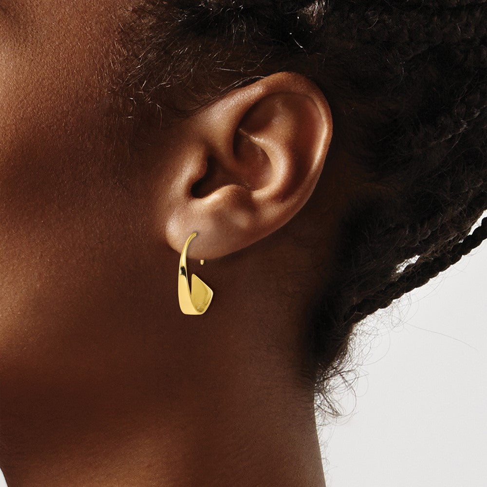Sterling Silver Gold-Tone Polished Flat Bar Hoop Threader Earrings