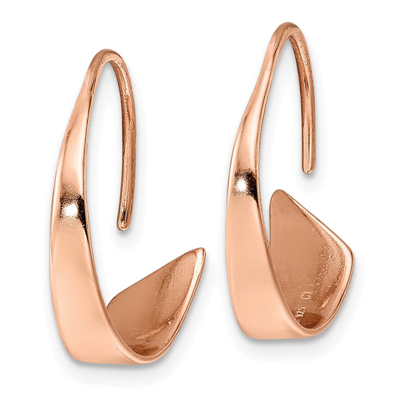 Sterling Silver Rose-Tone Polished Flat Bar Hoop Threader Earrings