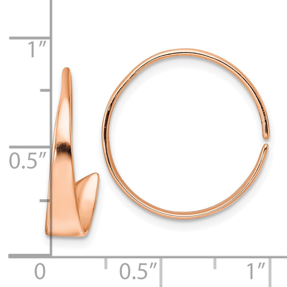 Sterling Silver Rose-Tone Polished Flat Bar Hoop Threader Earrings