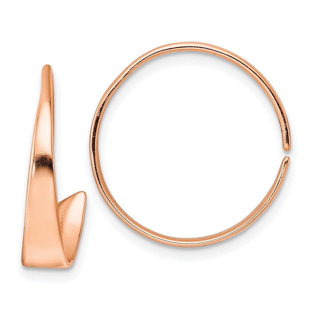 Sterling Silver Rose-Tone Polished Flat Bar Hoop Threader Earrings