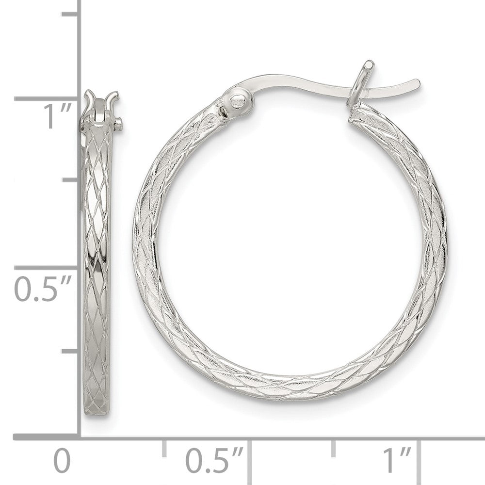 Sterling Silver Rhodium-Plated Diamond Pattern Hoop Earrings