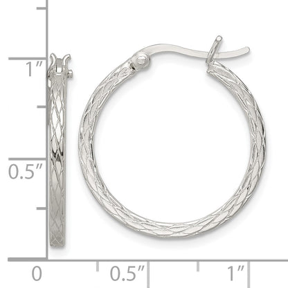 Sterling Silver Rhodium-Plated Diamond Pattern Hoop Earrings
