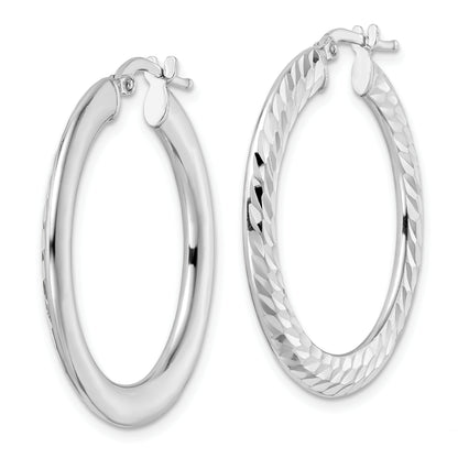 Sterling Silver Rhodium-Plated 2X32mm D/C Knife-Edge Tube Hoop Earrings