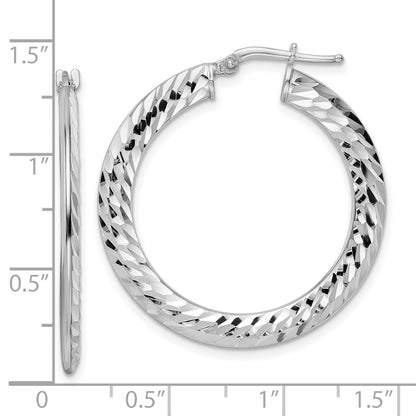Sterling Silver Rhodium-Plated 2X32mm D/C Knife-Edge Tube Hoop Earrings