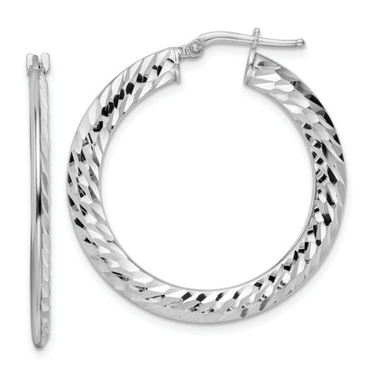 Sterling Silver Rhodium-Plated 2X32mm D/C Knife-Edge Tube Hoop Earrings