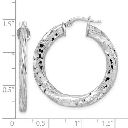 Sterling Silver Rhodium-Plated 3X33mm D/C Twisted Tube Hoop Earrings