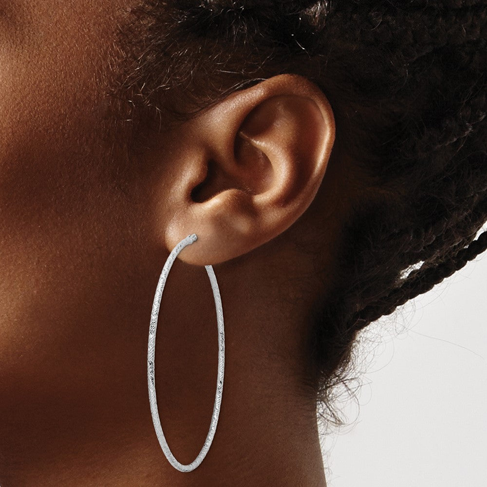 Sterling Silver Rhod-Plated Polished Diamond-Cut 1.5mm Tube Hoop Earrings