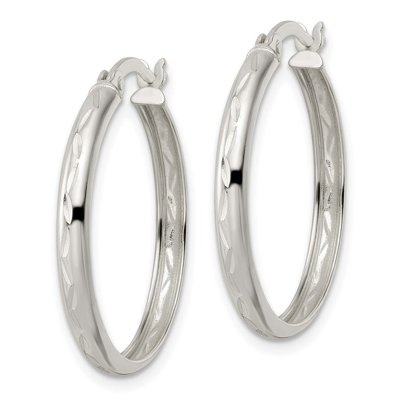 Sterling Silver Polished And Diamond-Cut Circle Hoop Earrings