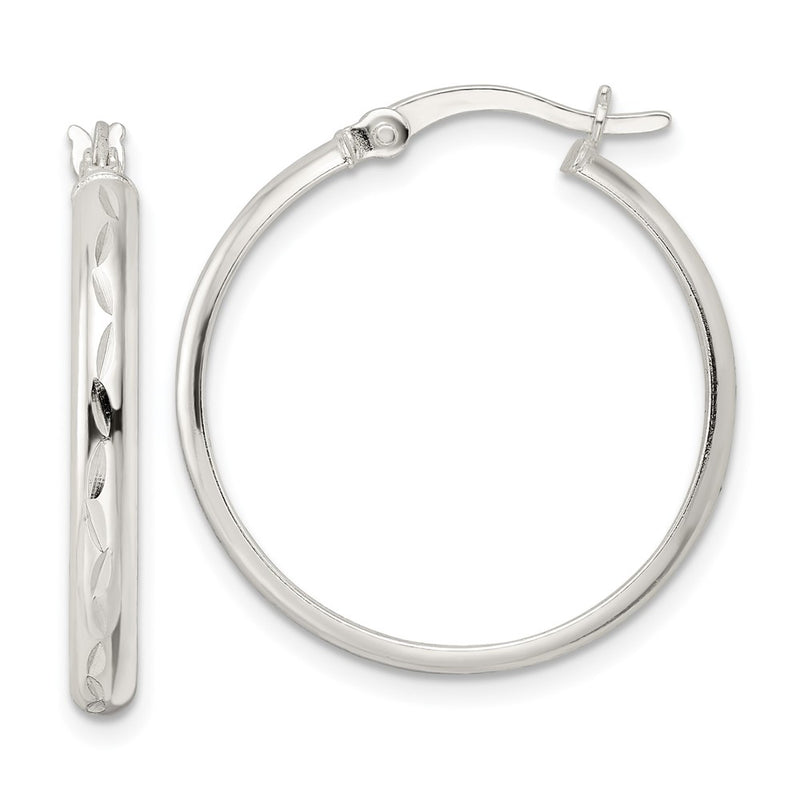 Sterling Silver Polished And Diamond-Cut Circle Hoop Earrings