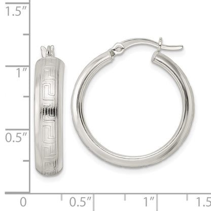 Sterling Silver Polished Greek Key Circle Hoop Earrings
