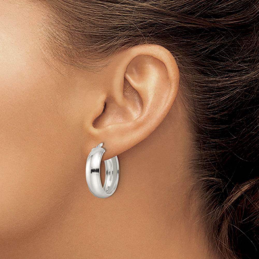 Sterling Silver Polished 7X25mm Hoop Earrings