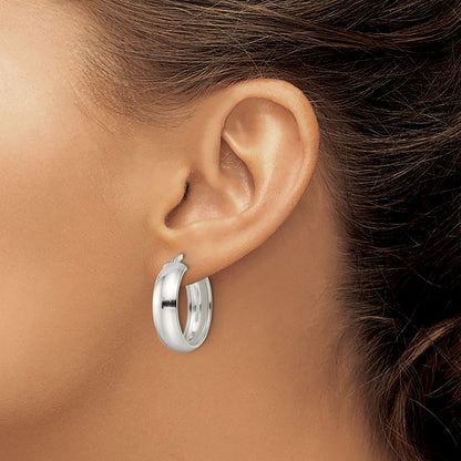 Sterling Silver Polished 7X25mm Hoop Earrings