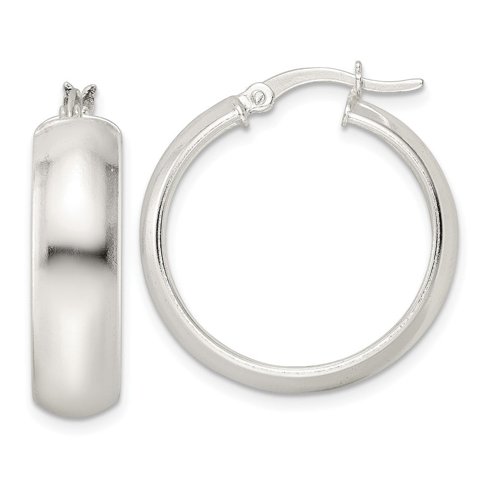 Sterling Silver Polished 7X25mm Hoop Earrings