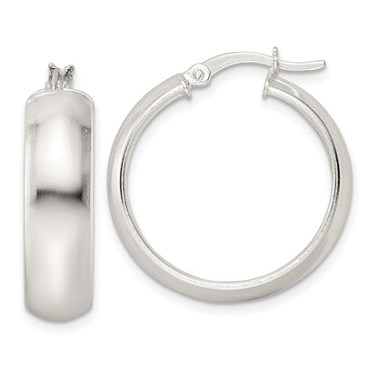 Sterling Silver Polished 7X25mm Hoop Earrings