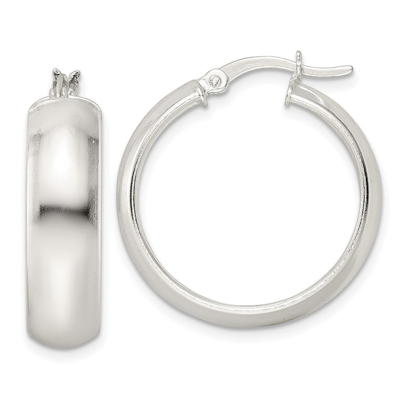 Sterling Silver Polished 7X25mm Hoop Earrings