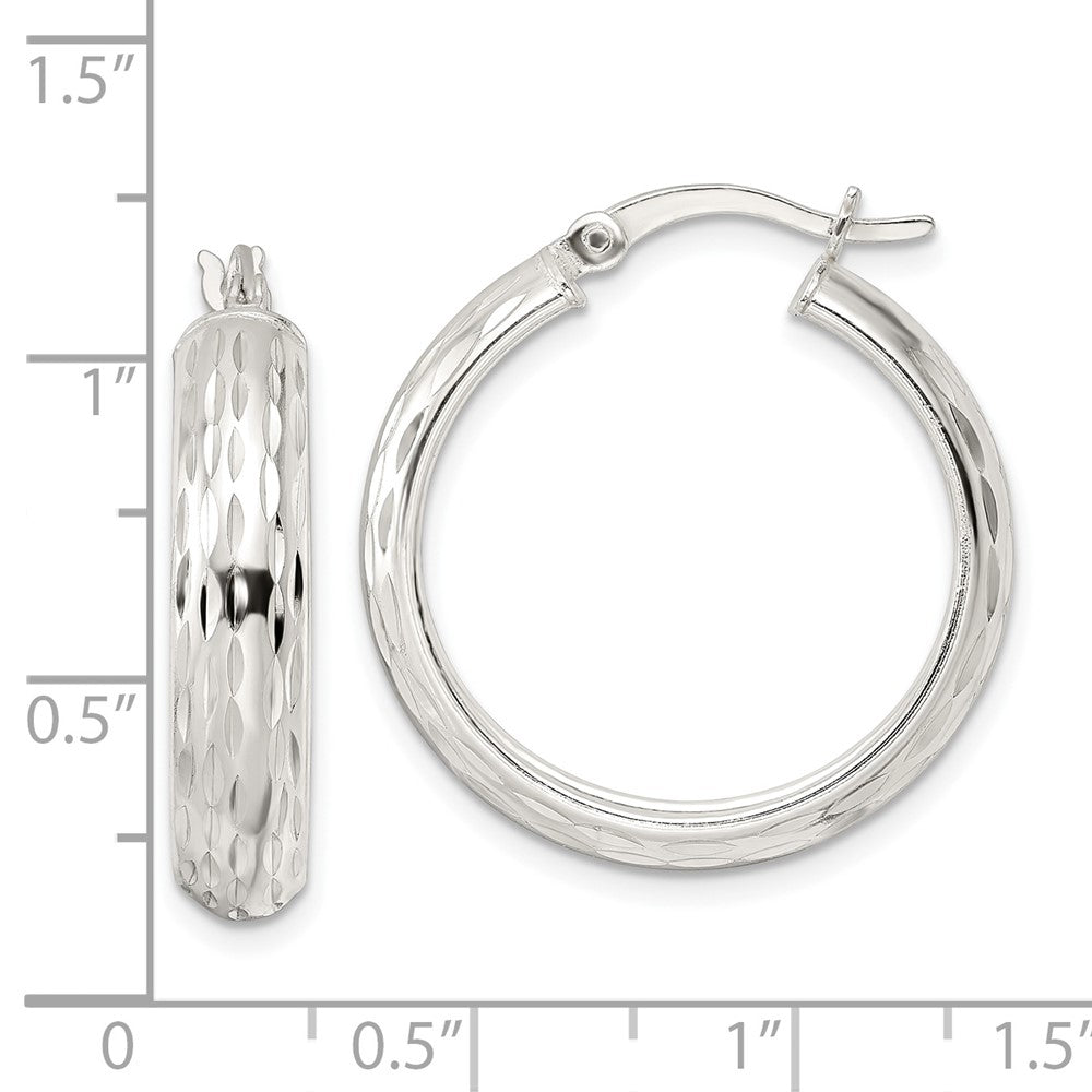 Sterling Silver Polished Diamond-Cut 5X25mm Hoop Earrings