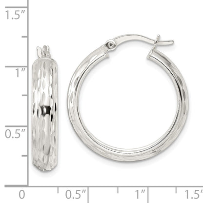 Sterling Silver Polished Diamond-Cut 5X25mm Hoop Earrings