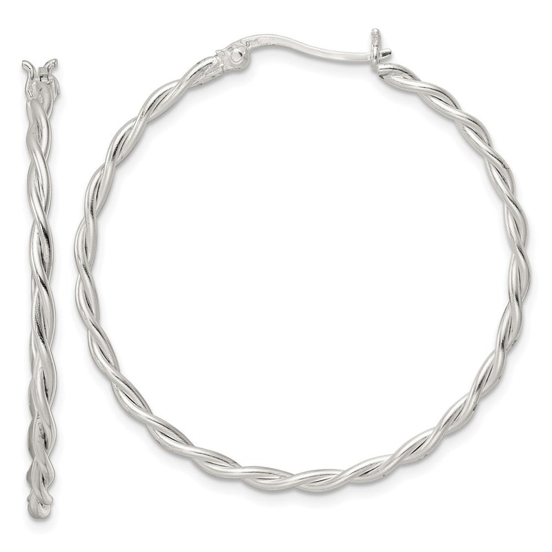 Sterling Silver Satin Twisted Hoop Earrings