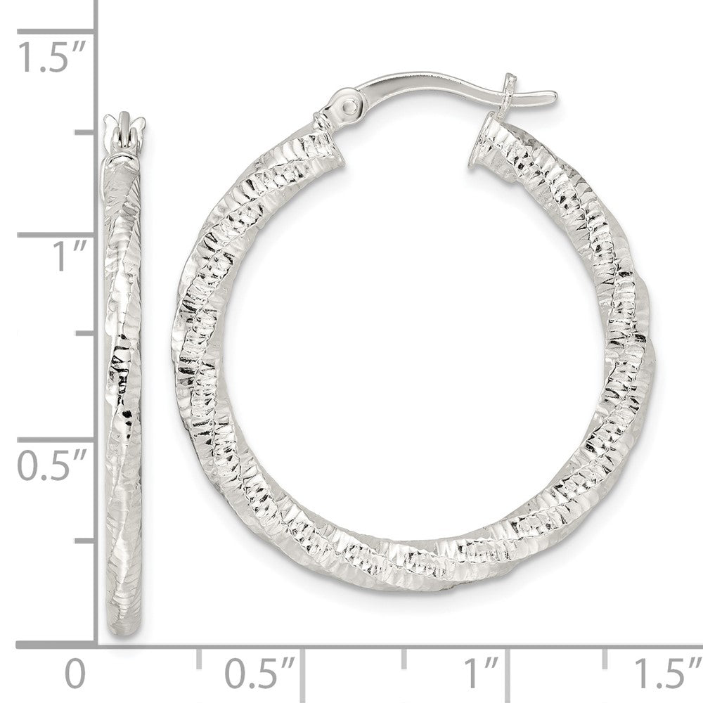Sterling Silver Polished And Textured Twisted Hoop Earrings
