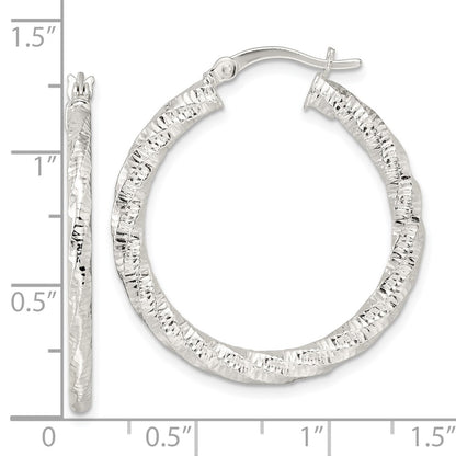 Sterling Silver Polished And Textured Twisted Hoop Earrings
