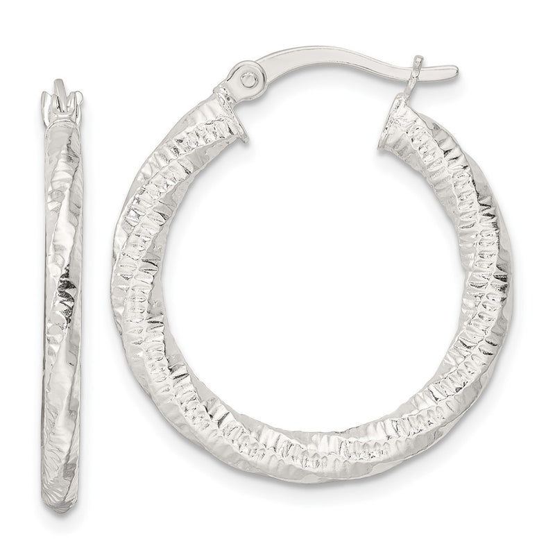 Sterling Silver Polished And Textured Twisted Hoop Earrings
