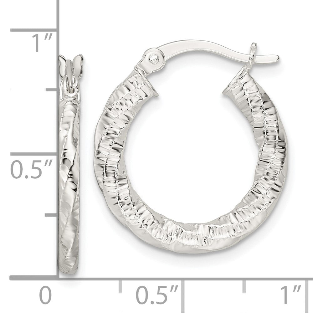 Sterling Silver Polished And Textured Twisted Hoop Earrings