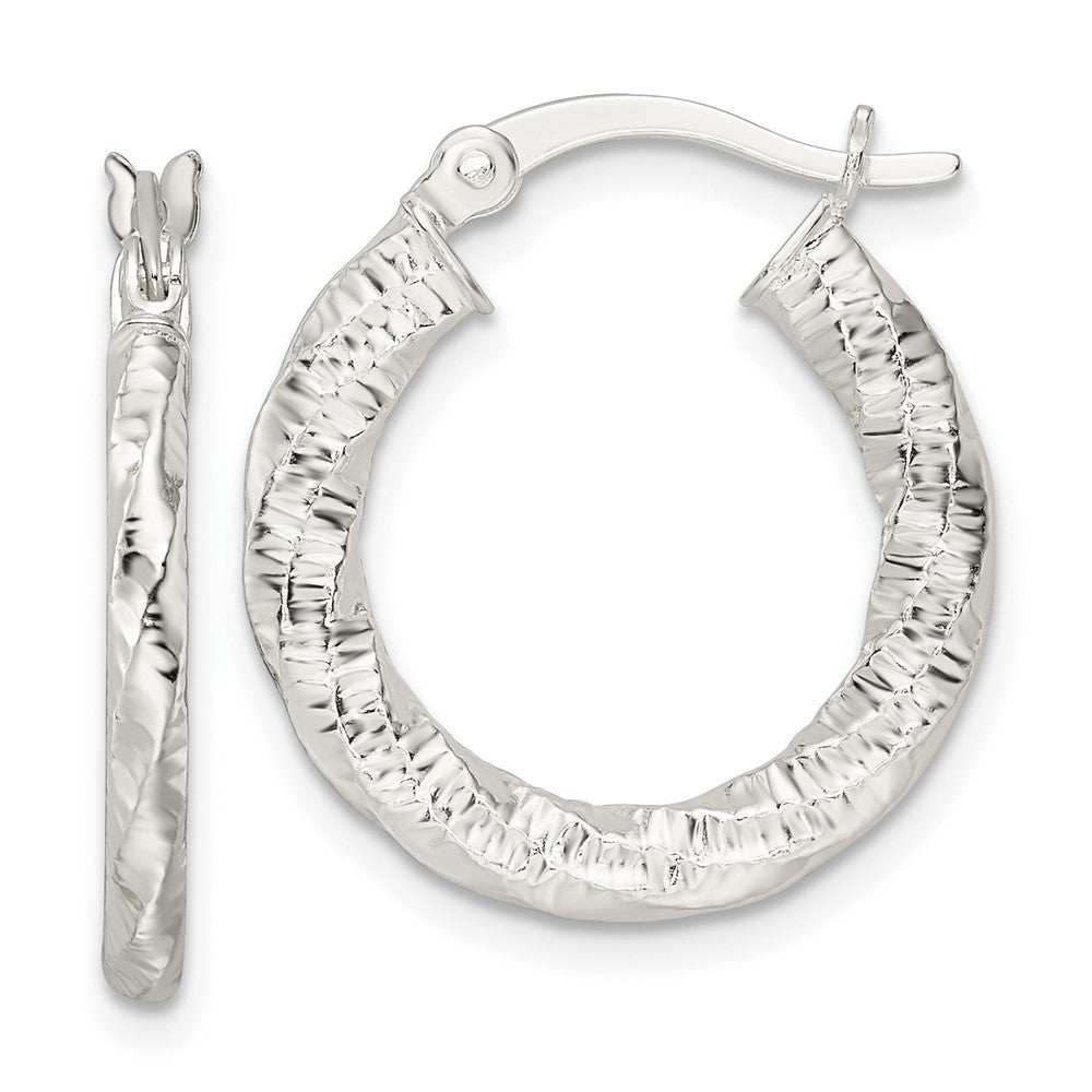 Sterling Silver Polished And Textured Twisted Hoop Earrings