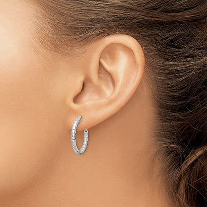 Sterling Silver Rhodium-Plated Polished 2.25mm Beaded Hoop Earrings