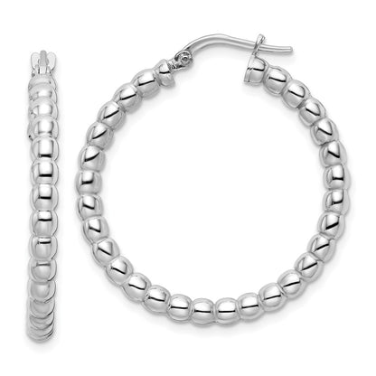 Sterling Silver Rhodium-Plated Polished 3mm Beaded Hoop Earrings