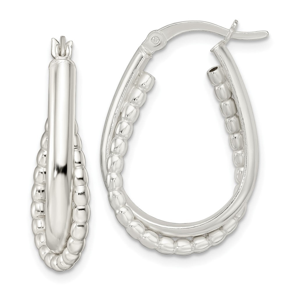 Sterling Silver Rhodium-Plated Polished Double Oval Hoop Earrings