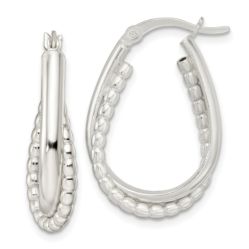 Sterling Silver Rhodium-Plated Polished Double Oval Hoop Earrings