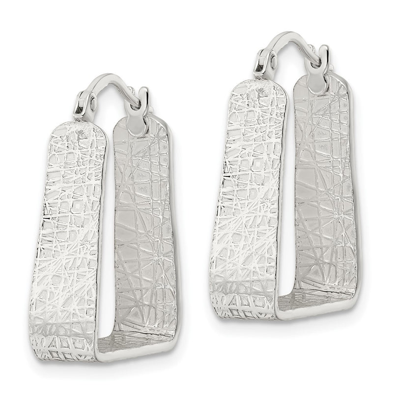 Sterling Silver Rhod-Pltd Polished/Textured 5.5mm Square Hoop Earrings