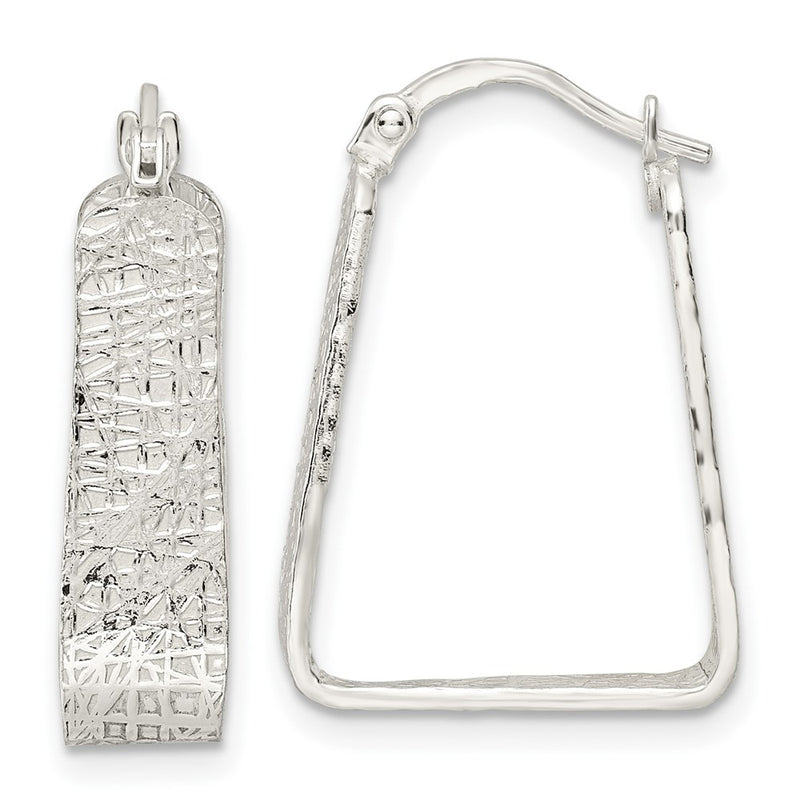 Sterling Silver Rhod-Pltd Polished/Textured 5.5mm Square Hoop Earrings